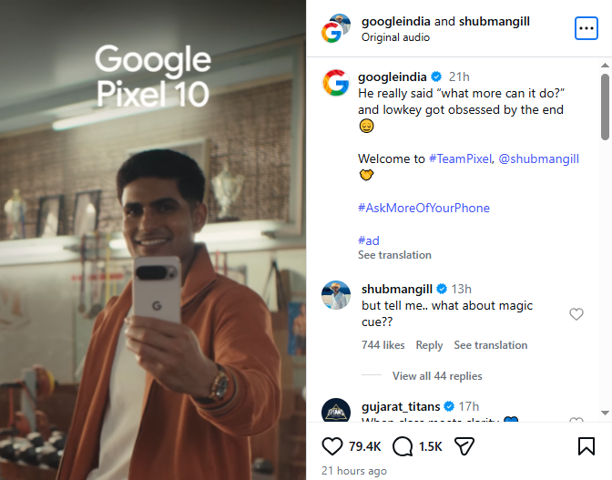 Shubman Gill Joins Google Pixel Campaign