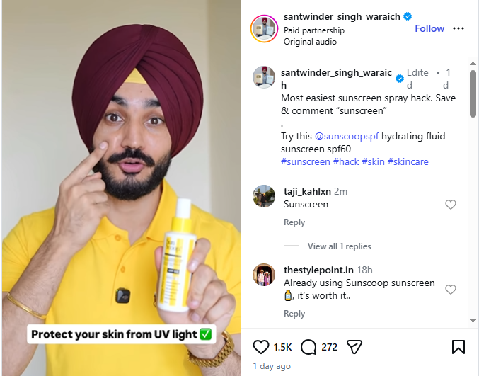Santwinder Singh Waraich Promotes Sunscoop SPF in Skincare Reel