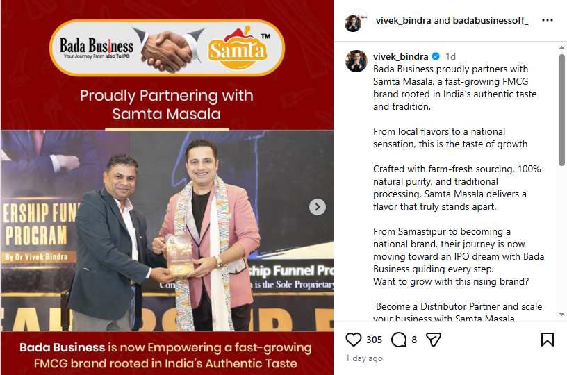 Vivek Bindra Partners with Samta Masala Brand