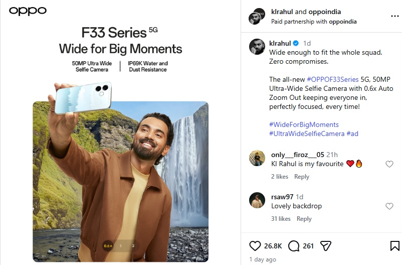 KL Rahul Promotes Oppo F33 Series Campaign