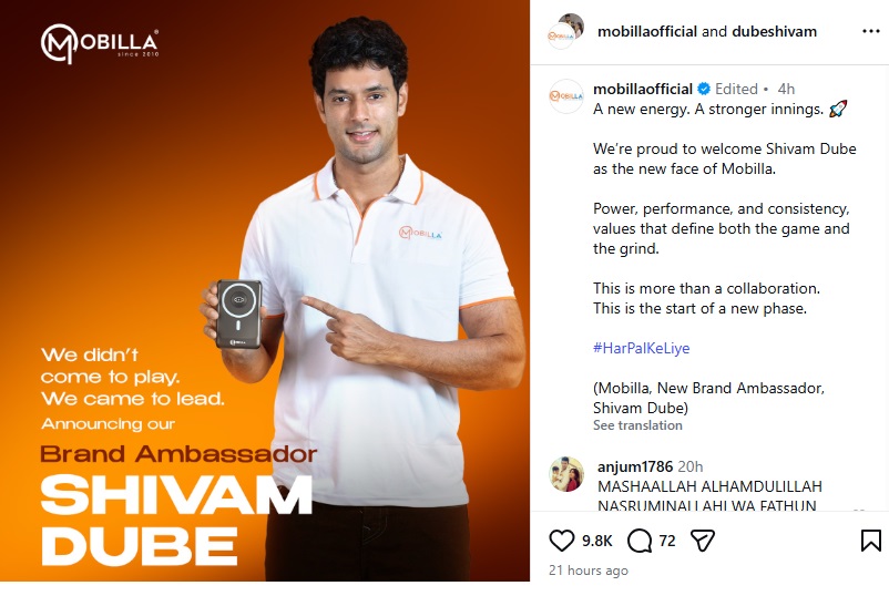 Mobilla Names Shivam Dube as Brand Ambassador