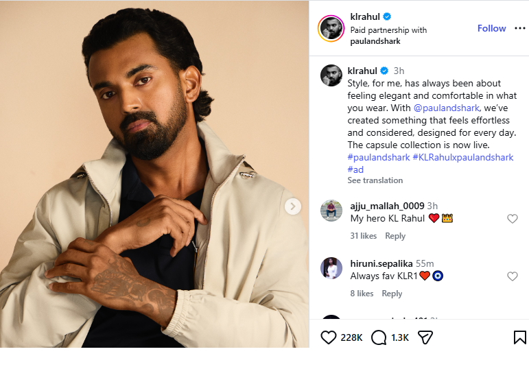 KL Rahul Fronts Paul & Shark Fashion Campaign